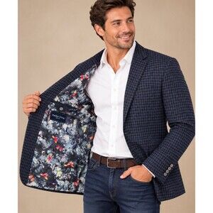 Paisley & Gray Blazer Mens 42R Navy Blue Check Skinny Fit Butterfly Lining
